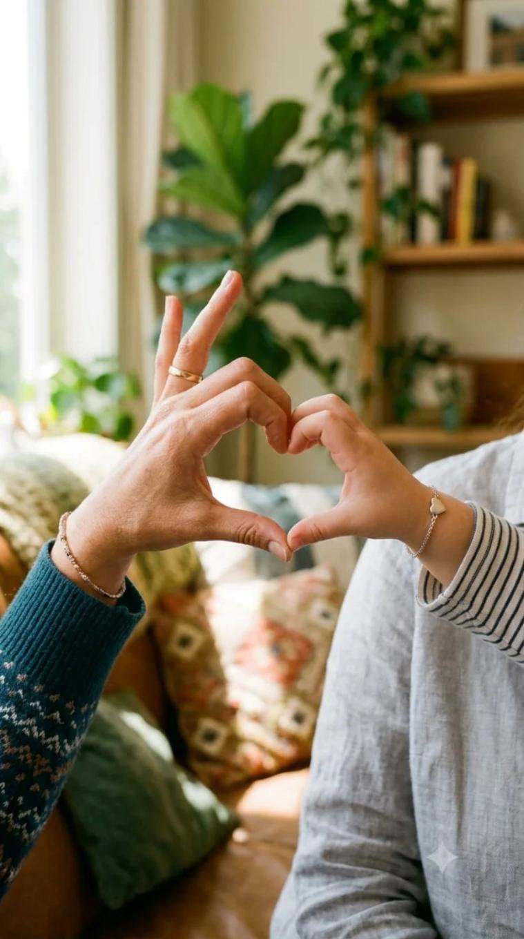 Two people forming a heart shape with their hands